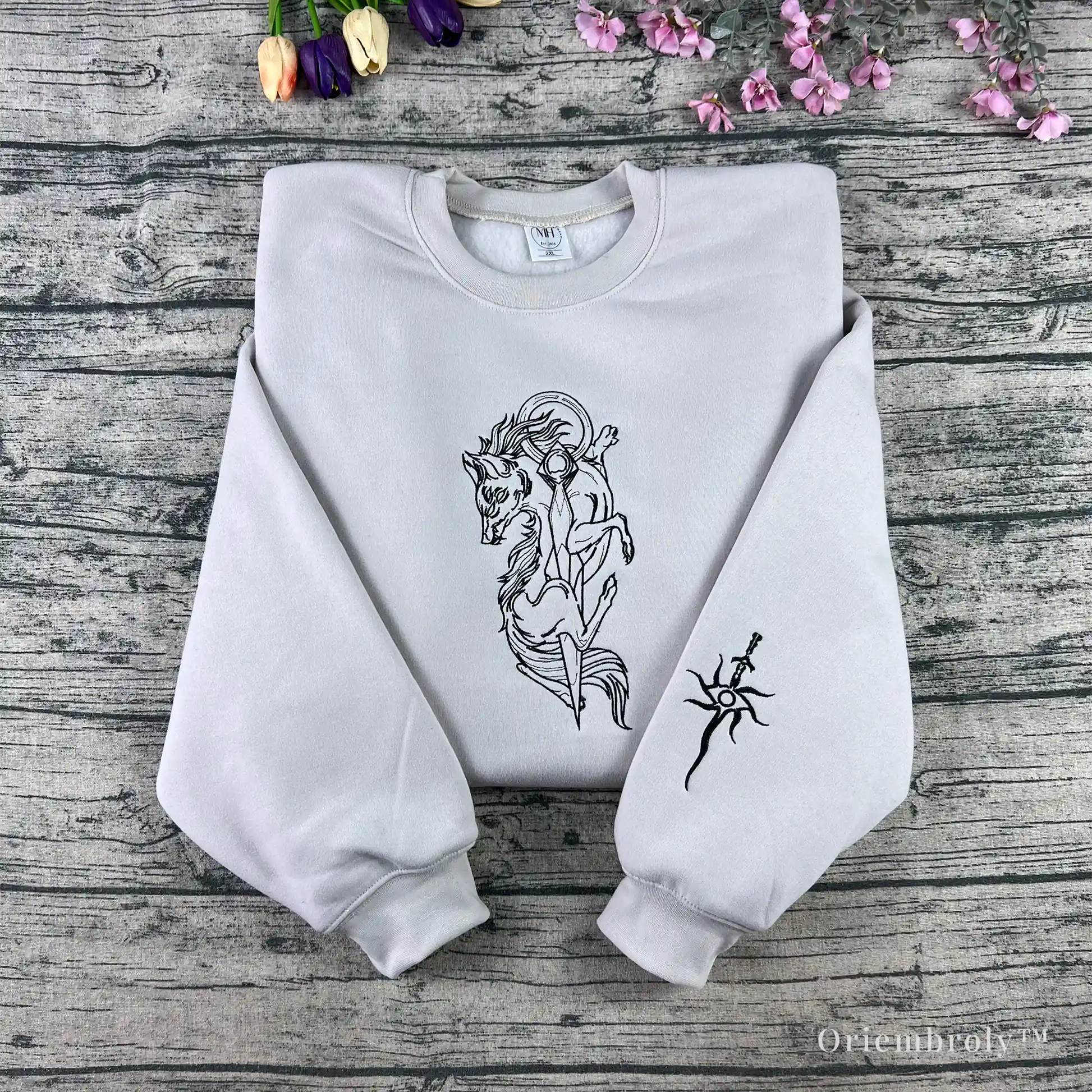 Dread wolf inspired embroidered crewneck sweatshirt thumnail
