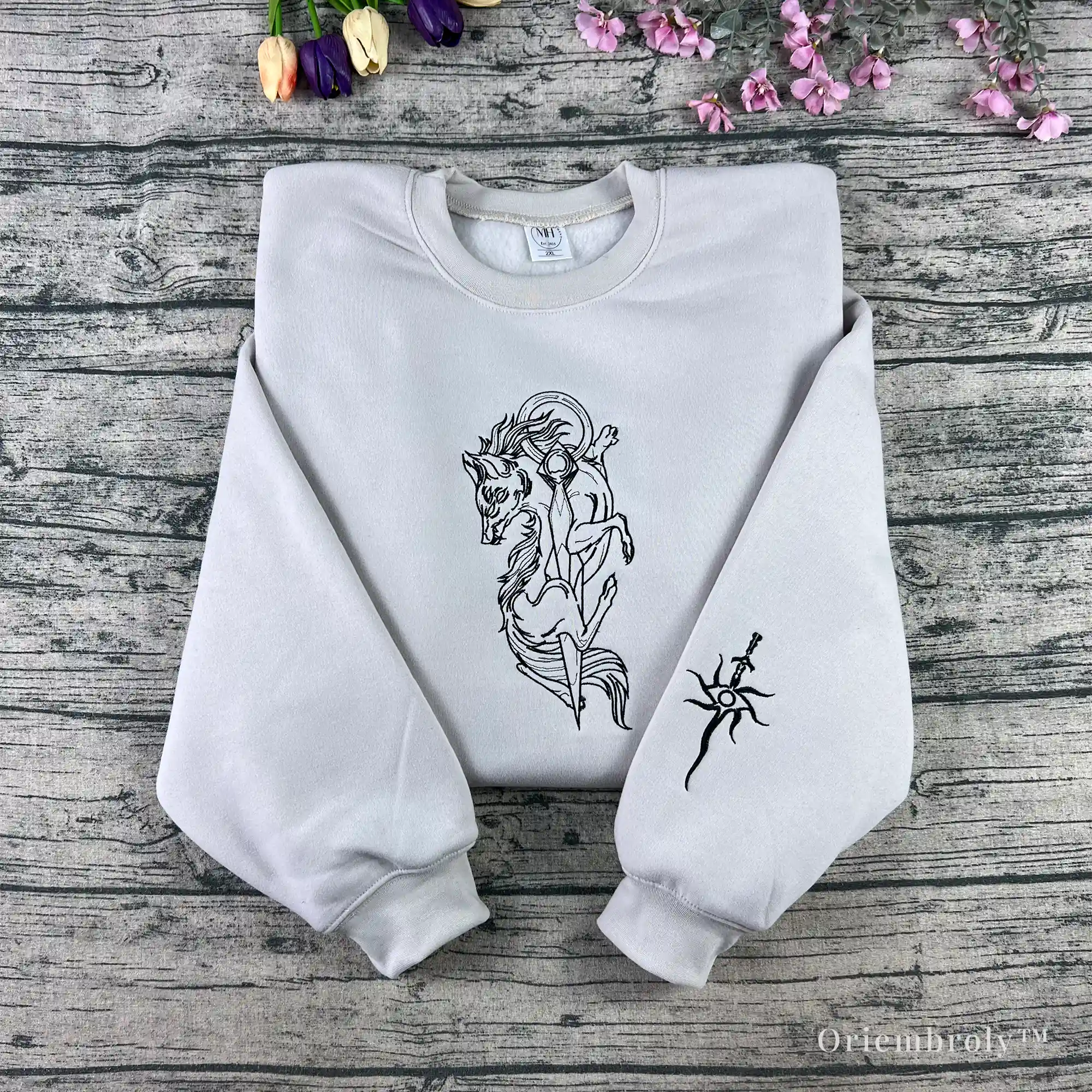Dread wolf inspired embroidered crewneck sweatshirt thumnail
