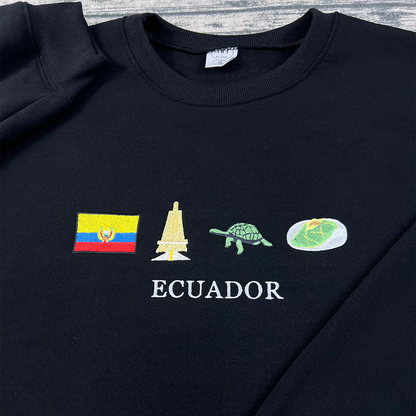 Teal Ecuador embroidered hoodie with turtle icon