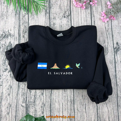 El Salvador embroidered sweatshirt with cultural icons