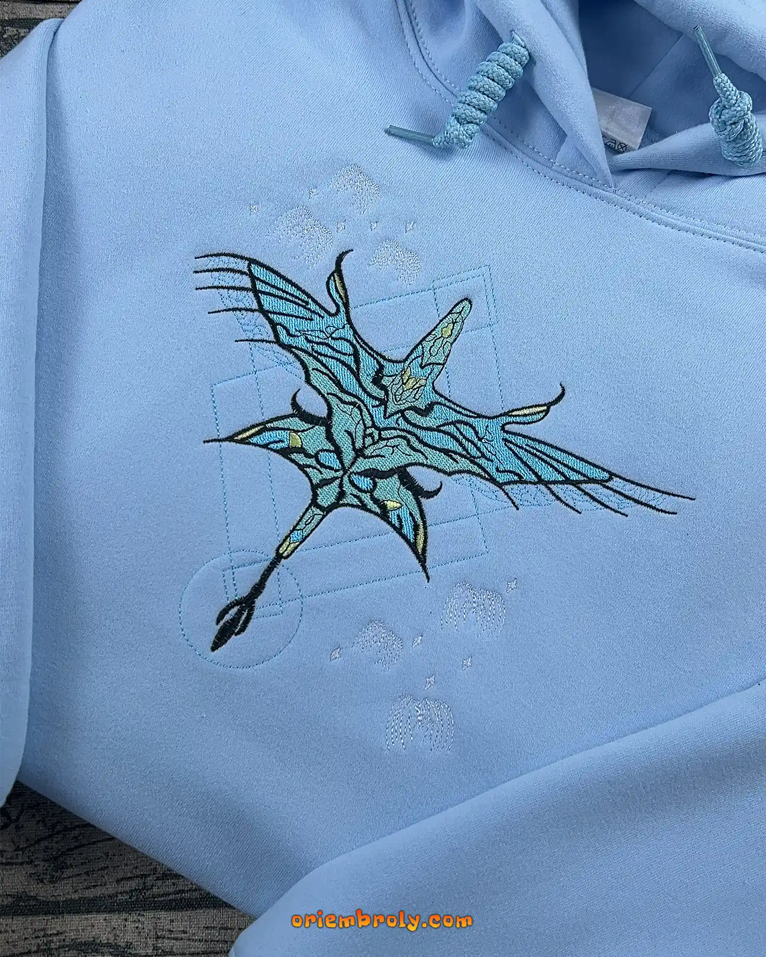 Close-up of fire and ash textured embroidery