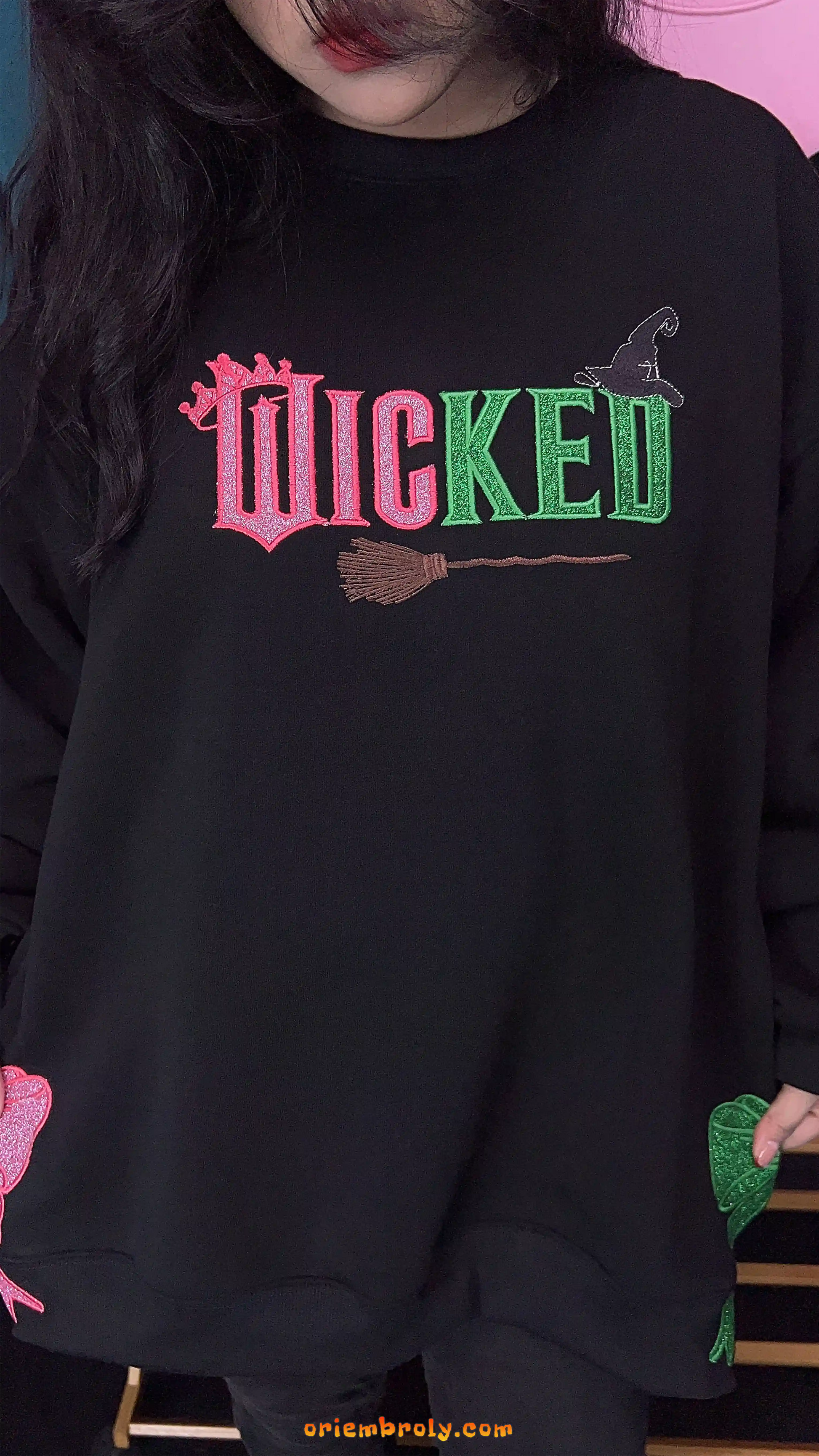 Unisex Wicked sweatshirt with glitter side bow and fantasy design