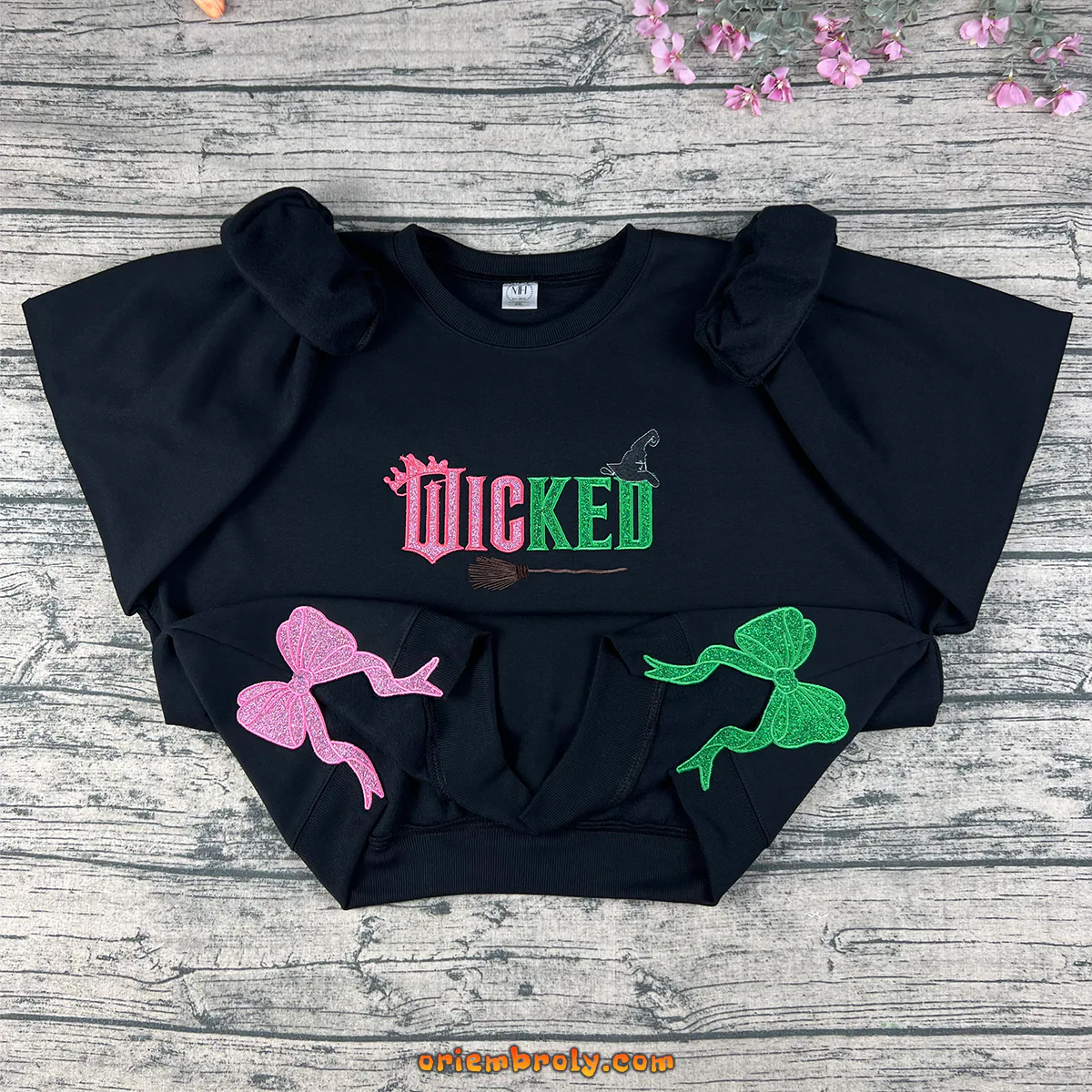 Elphaba and Glinda embroidered Wicked sweatshirt for Broadway fans