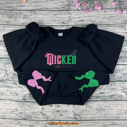 Elphaba and Glinda embroidered Wicked sweatshirt for Broadway fans