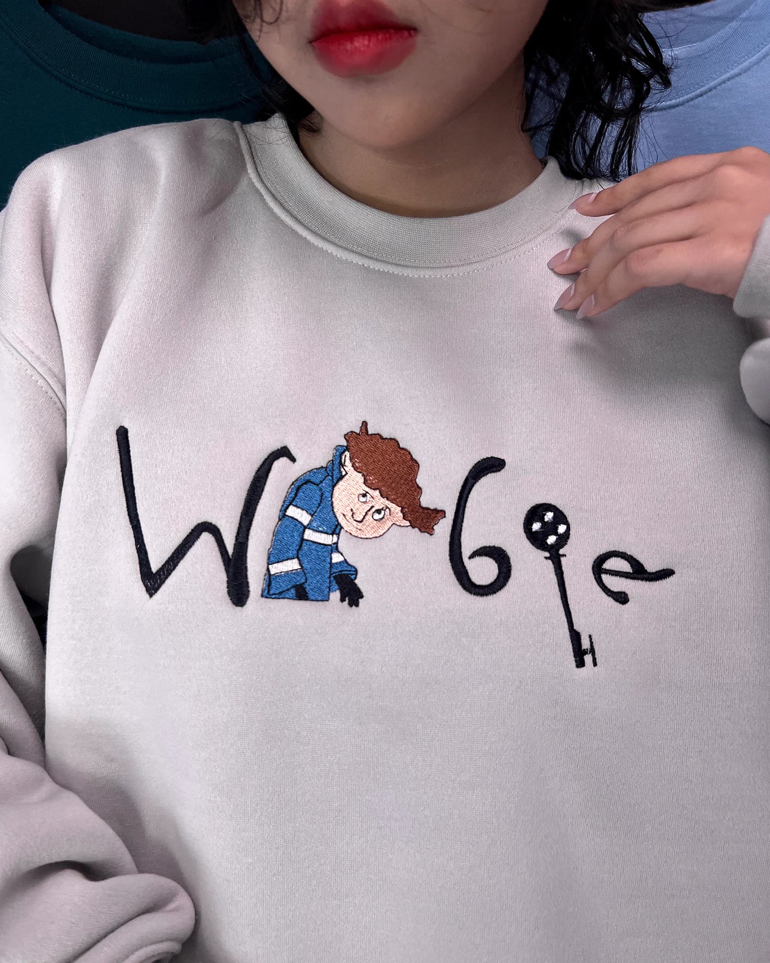 Embroidered Coraline and Wybie sweatshirt, anniversary gift for boyfriend or girlfriend