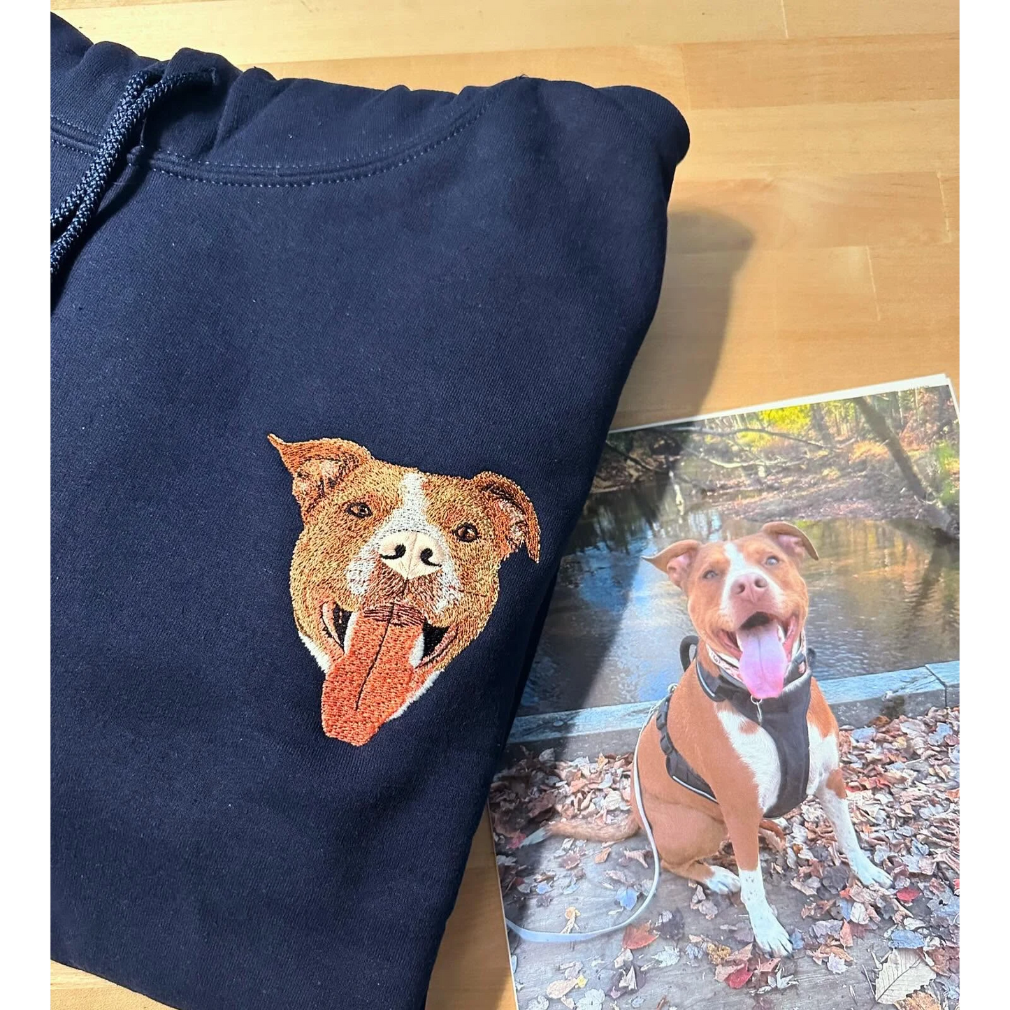 Embroidered custom dog sweatshirt with personalized pet portrait