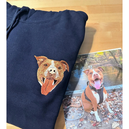 Embroidered custom dog sweatshirt with personalized pet portrait