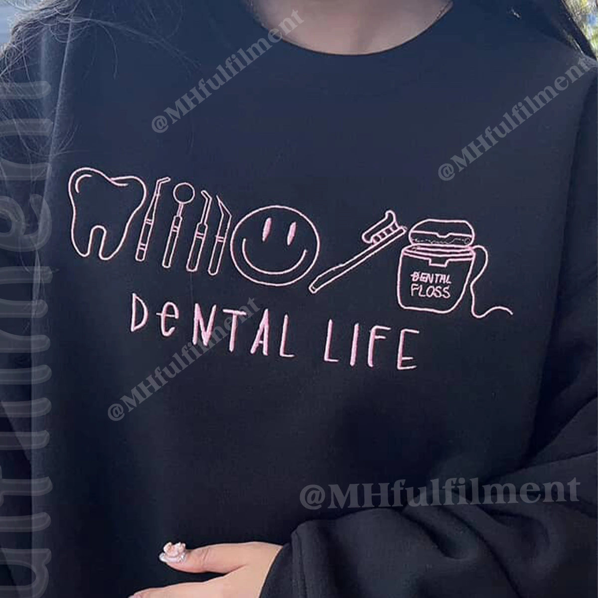 Orthodontic and pediatric dental team crewneck with Dental Life stitched design