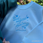 High-quality embroidered Disney Mickey Mouse sweatshirt in pastel blue color.