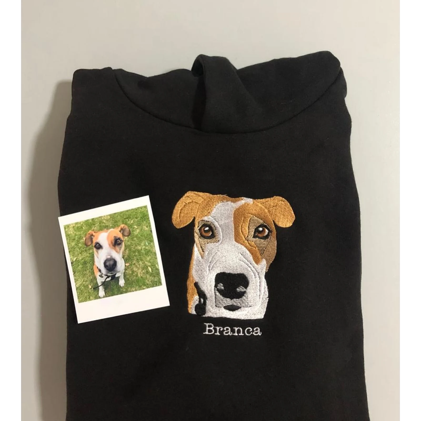 Embroidered dog hoodie with custom pet face design