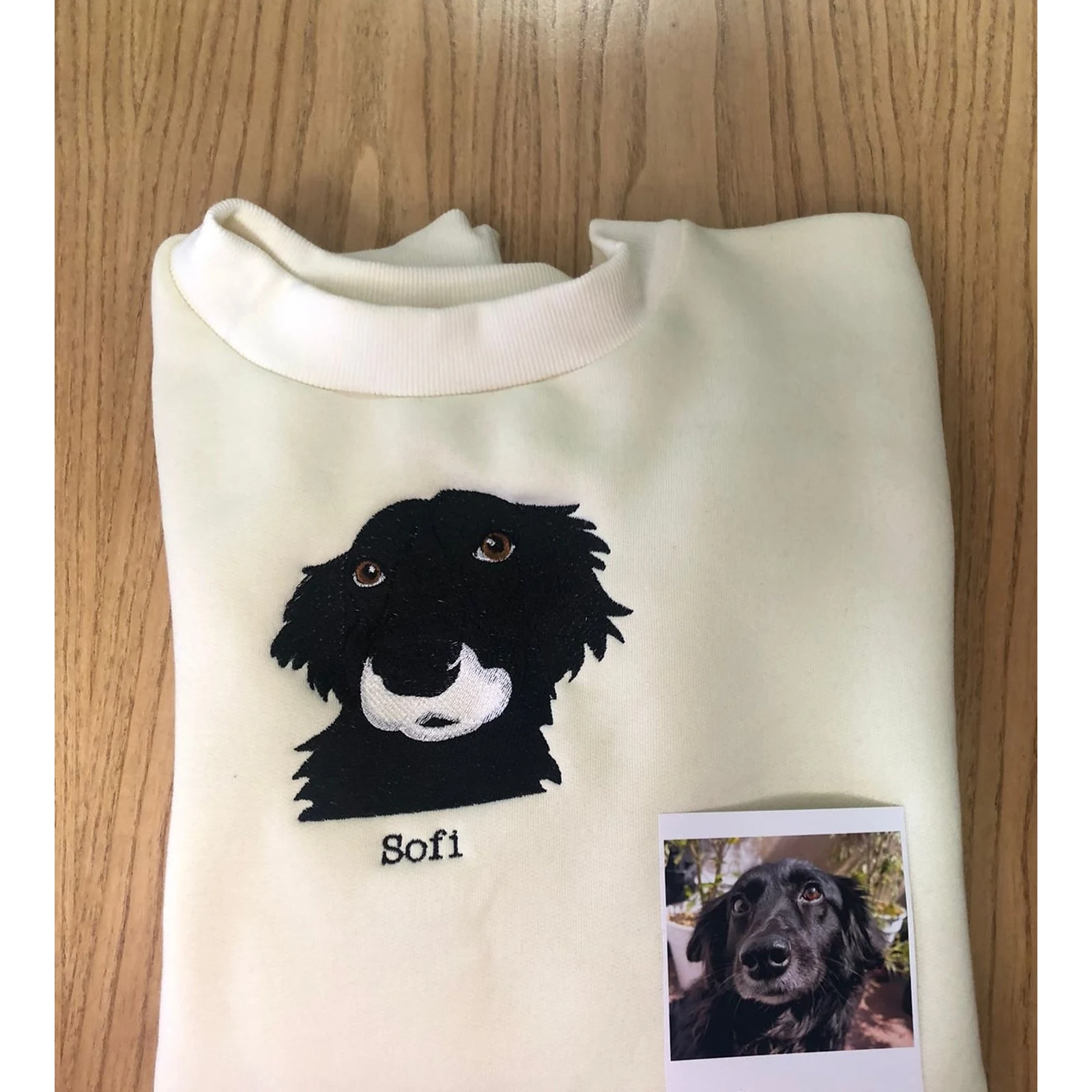 Embroidered dog sweatshirt with custom pet portrait