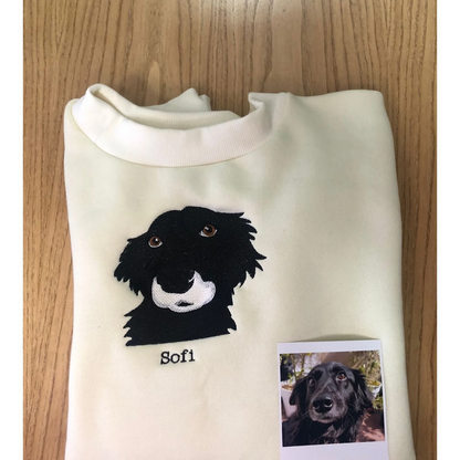 Embroidered dog sweatshirt with custom pet portrait