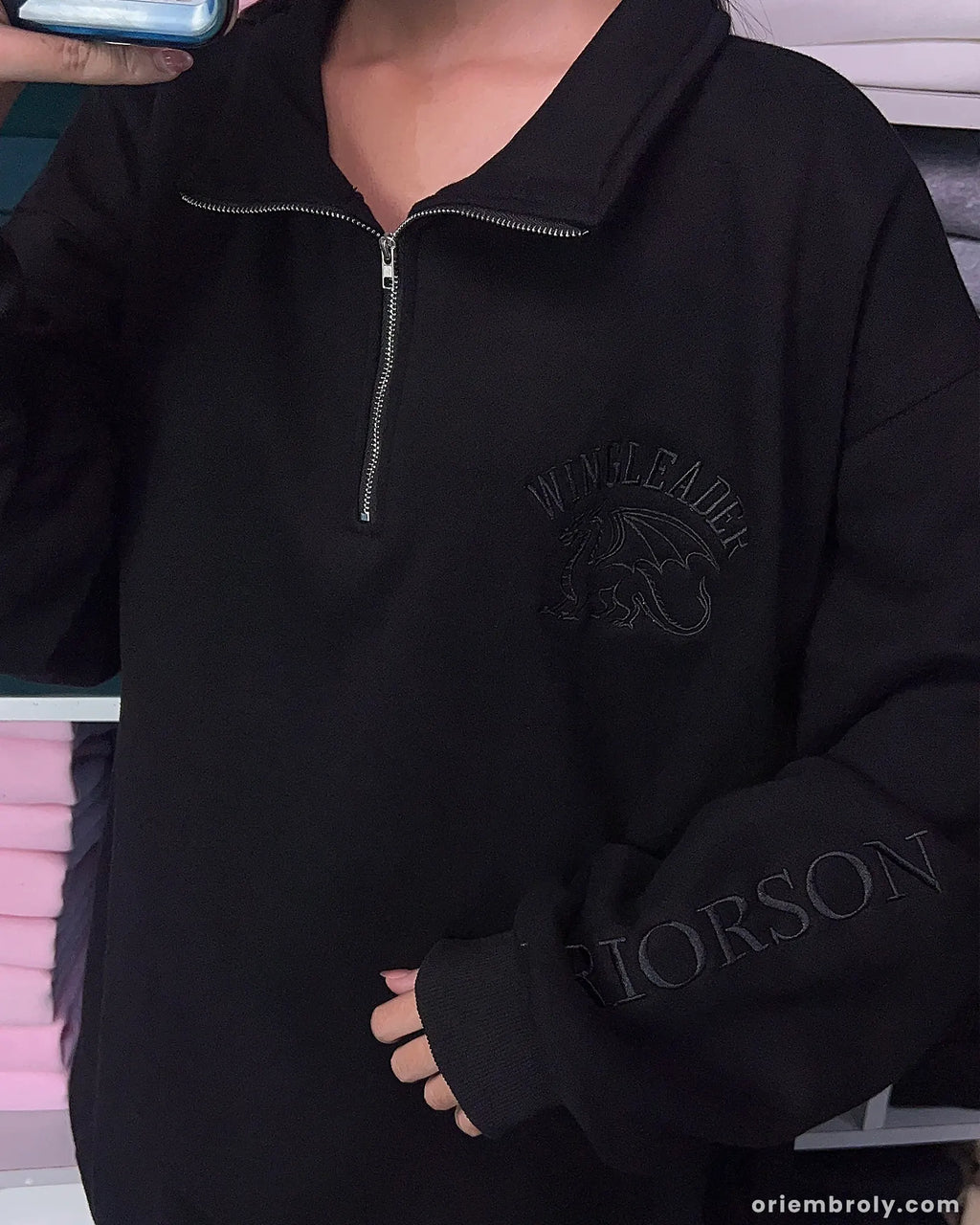 Fantasy embroidered black quarter zip pullover