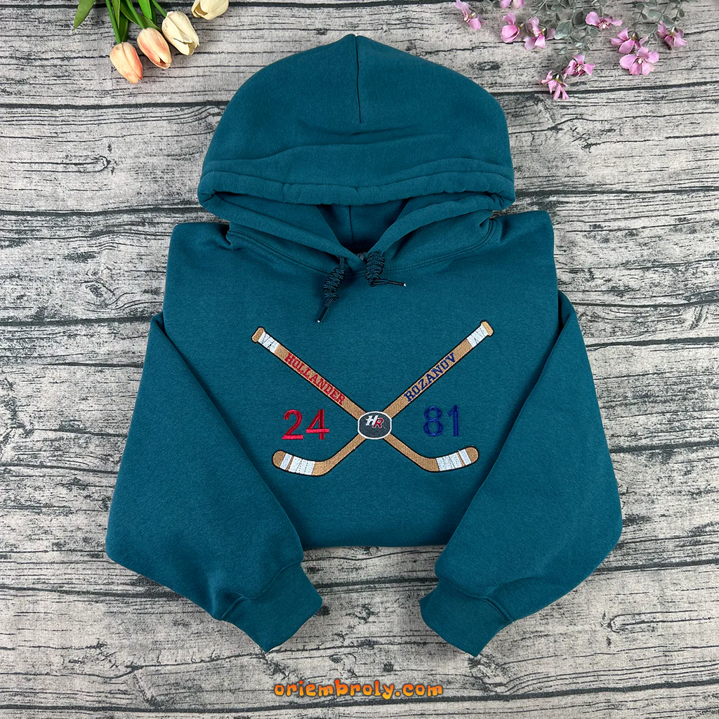 Embroidered hockey fan crewneck sweatshirt