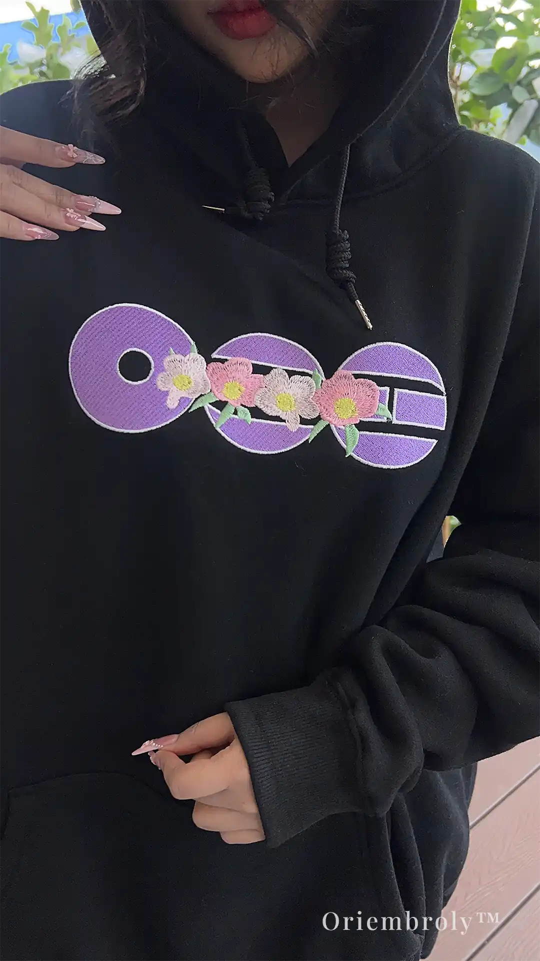 streetwear style embroidered floral hoodie outfit