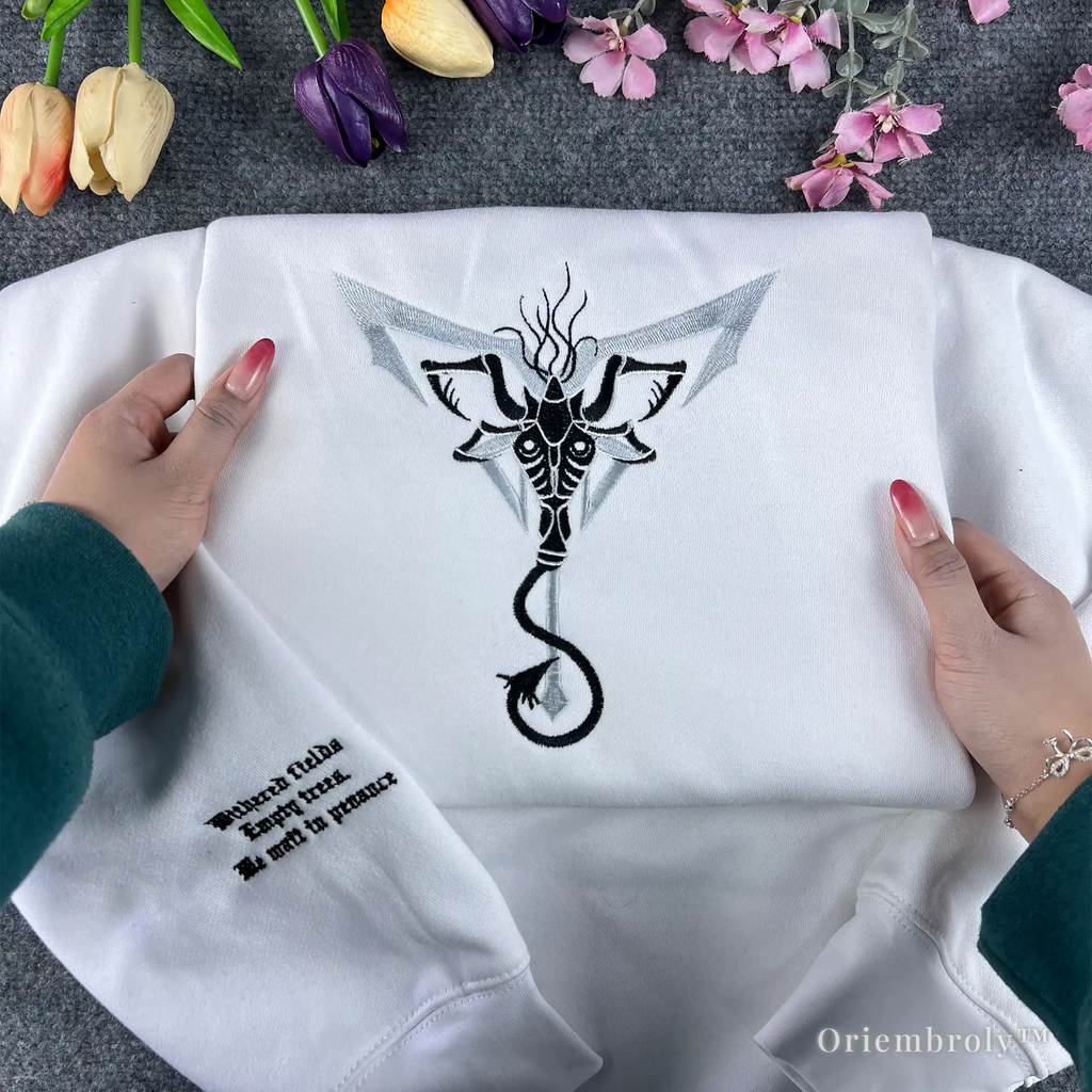 flat lay horror embroidered crewneck sweatshirt