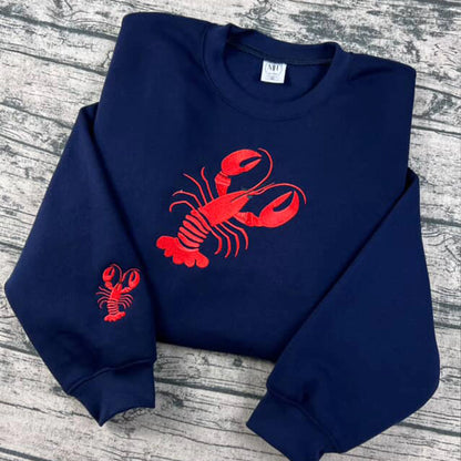 Embroidered lobster on cozy fisherman aesthetic sweatshirt