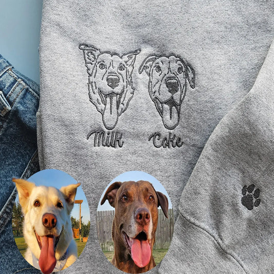 Embroidered pet face sweatshirt with custom dog portrait