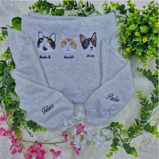 Embroidered pet sweatshirt with custom cat design