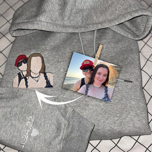 Custom embroidered picture hoodie featuring a personalized portrait.