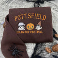 Embroidered Pottsfield Harvest Festival Sweatshirt - Gothic Halloween Pumpkin Skeleton Crewneck