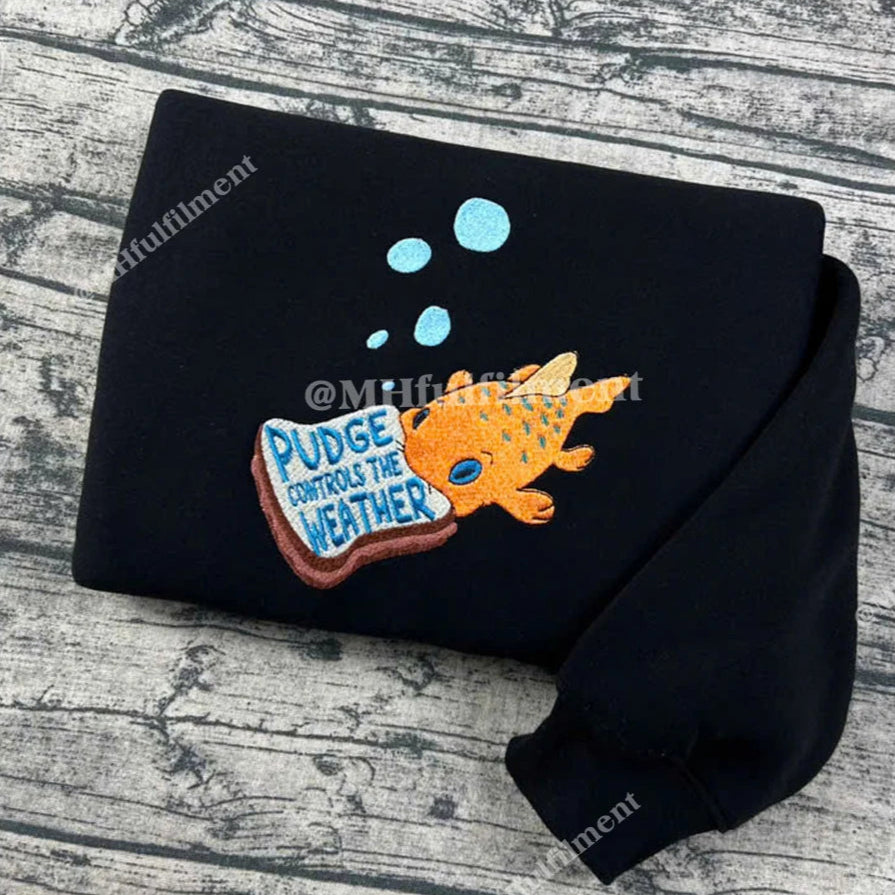 Disney Embroidered Sweatshirt featuring Pudge Controls the Weather design