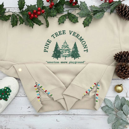 Retro Pine Tree Vermont embroidered sweatshirt for winter forest lovers