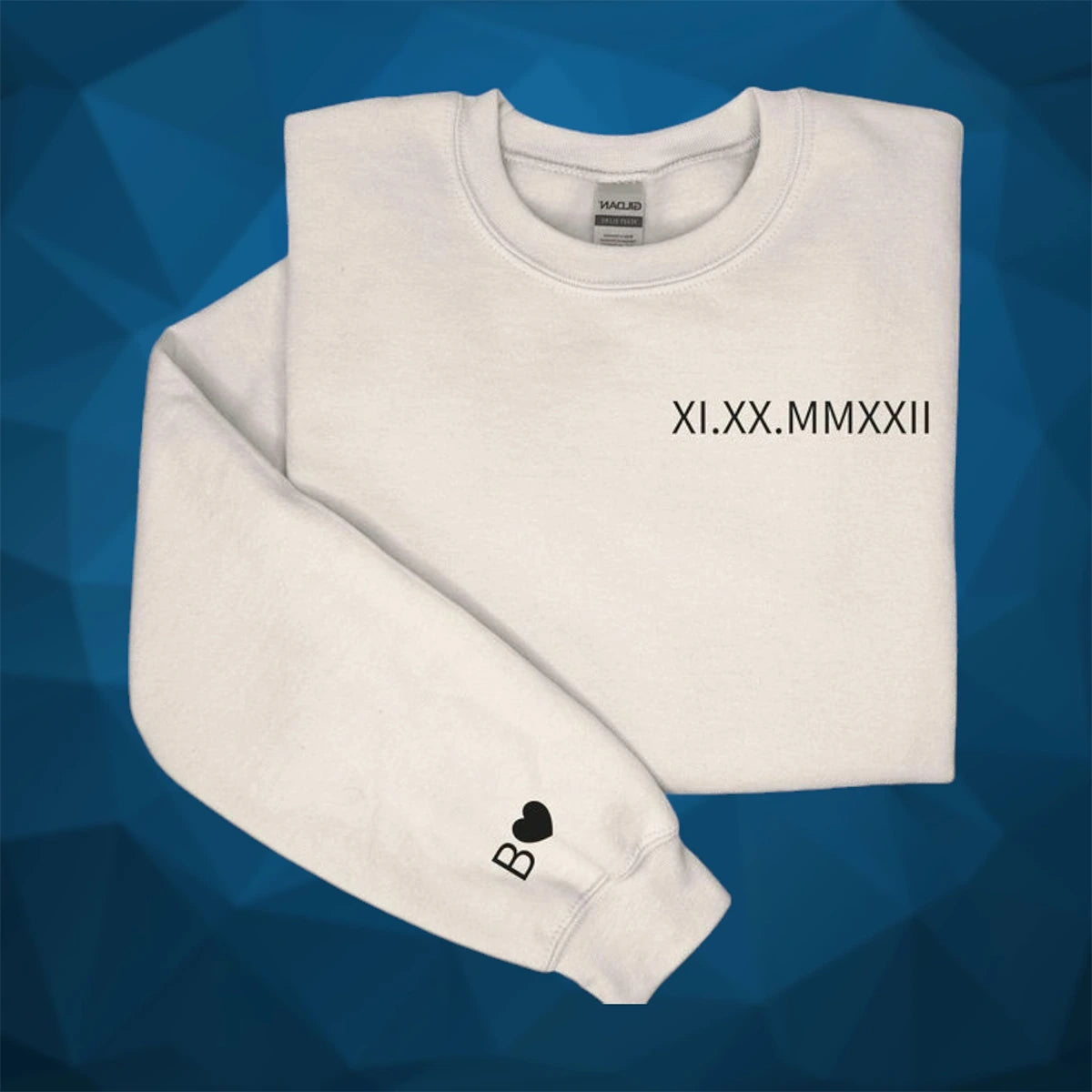 Meaningful Roman numeral sweatshirt, perfect for Valentine’s Day, personalized with a special date.