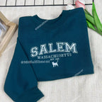 Cozy fall sweatshirt with Salem and witchy embroidery