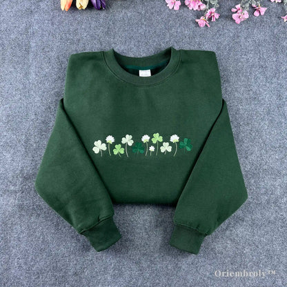 embroidered shamrock meadow crewneck st patricks day sweatshirt