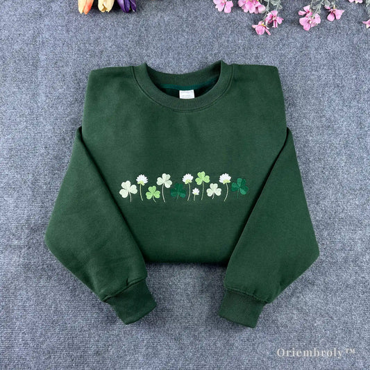 embroidered shamrock meadow crewneck st patricks day sweatshirt