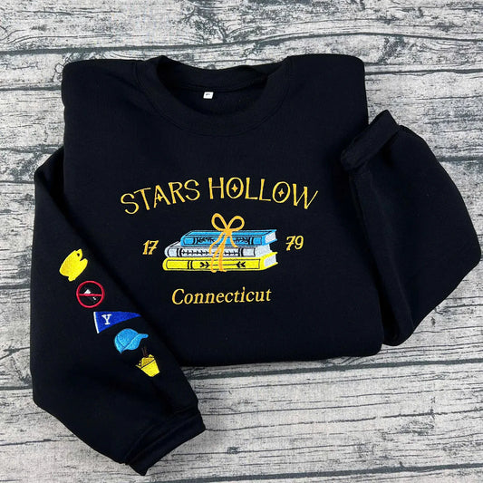 Embroidered Stars Hollow sweatshirt for fall book lovers