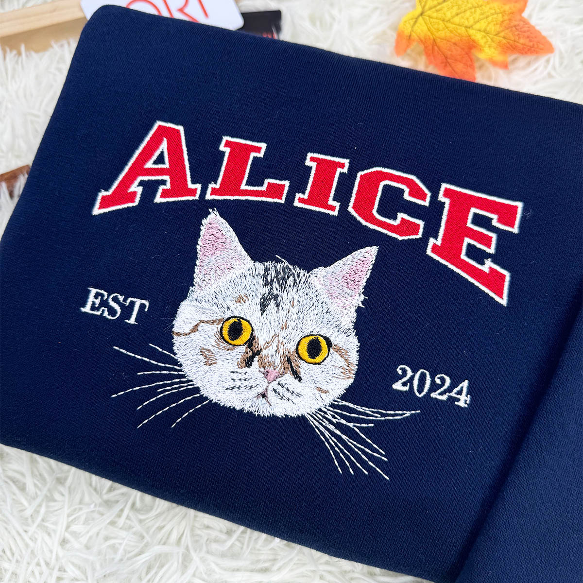 Custom Embroidered Sweatshirt with "Alice" Pet Portrait