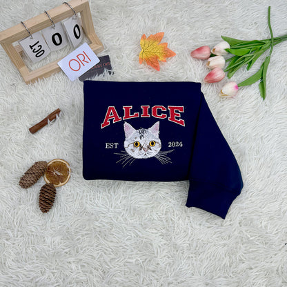 Custom Embroidered Sweatshirt with "Alice" Pet Portrait