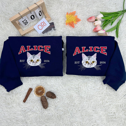 Custom Embroidered Sweatshirt with "Alice" Pet Portrait