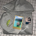 Custom embroidered picture on a sweatshirt, personalized photo stitching.