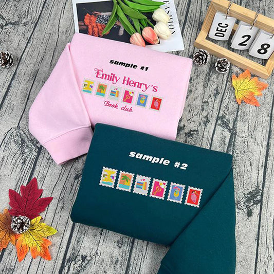 Emily Henry Stamps Embroidered Sweatshirt – Bookish Gift, Happy Place Sweatshirt, Book Lover Crewneck, Emily Henry Merch