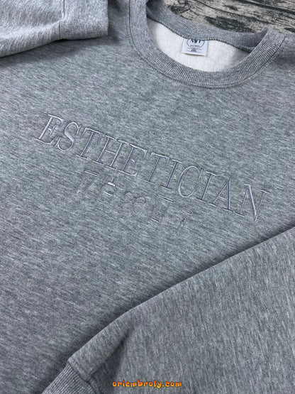 Aesthetician crewneck pullover with custom embroidery