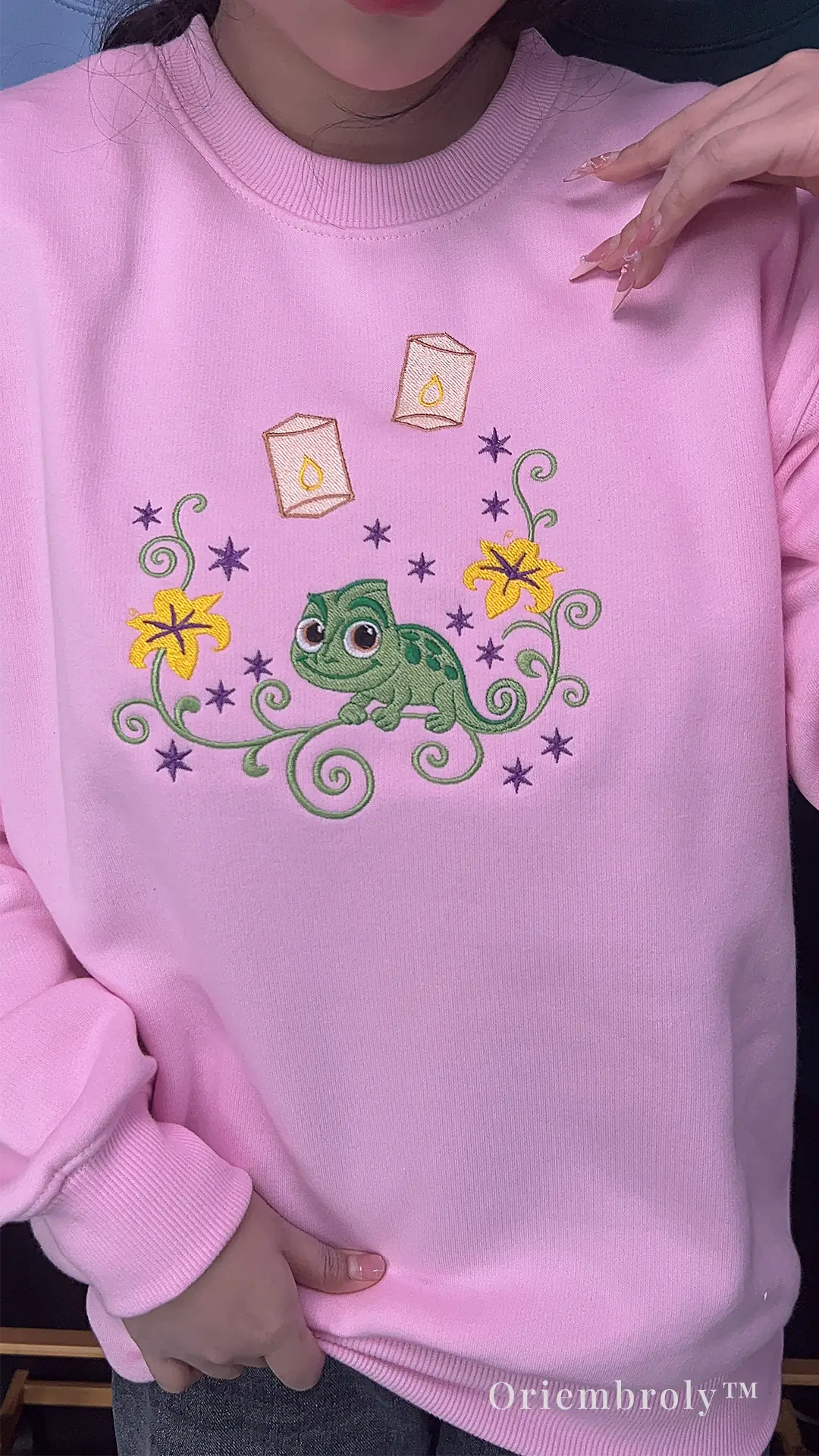 cozy fairytale embroidered sweatshirt worn casually