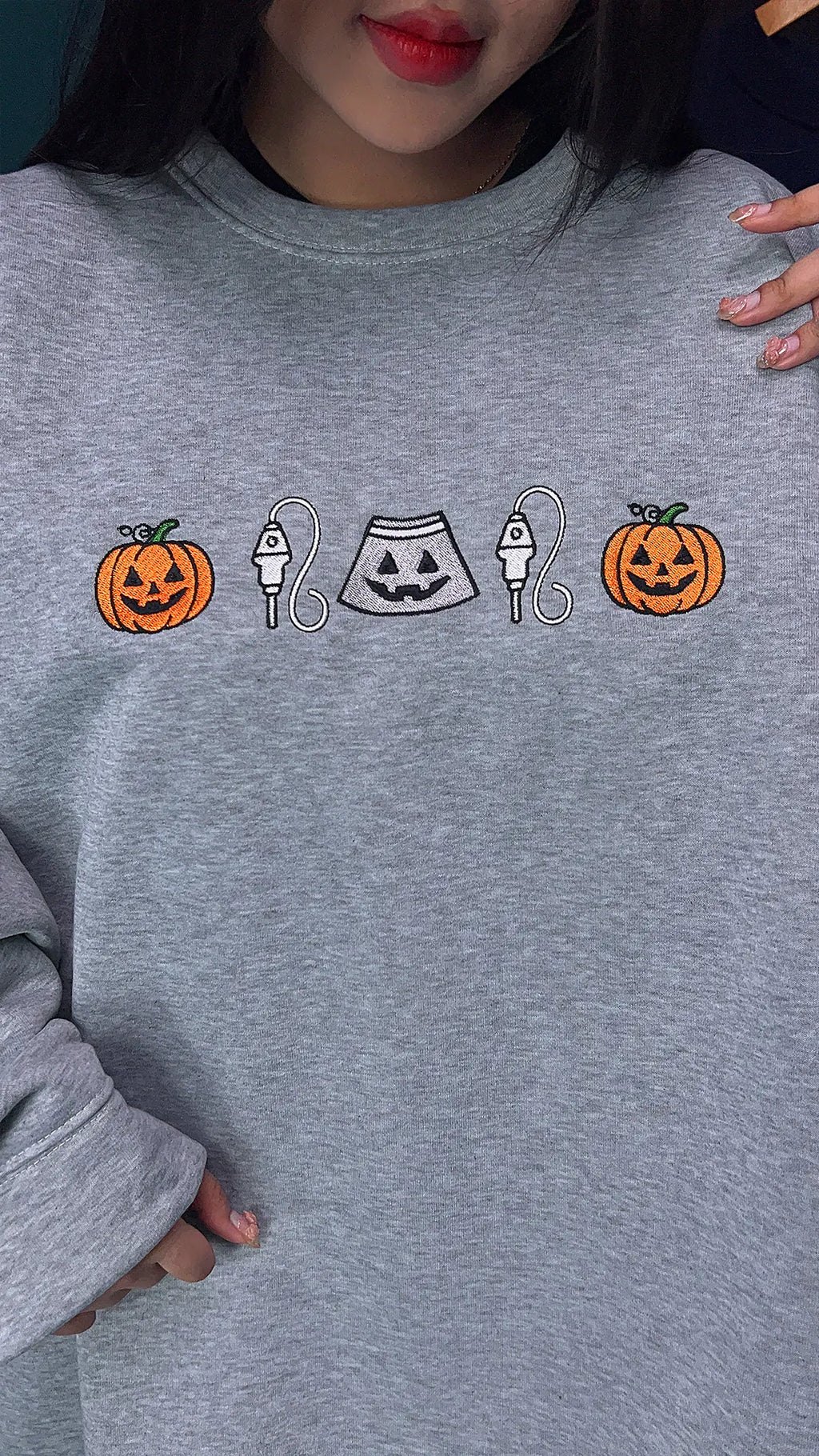 Fall Halloween embroidered sweatshirt – spooky season pumpkin ghost shirt for autumn outfits