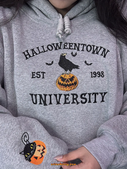 Cozy cotton blend pumpkin crow embroidered sweater