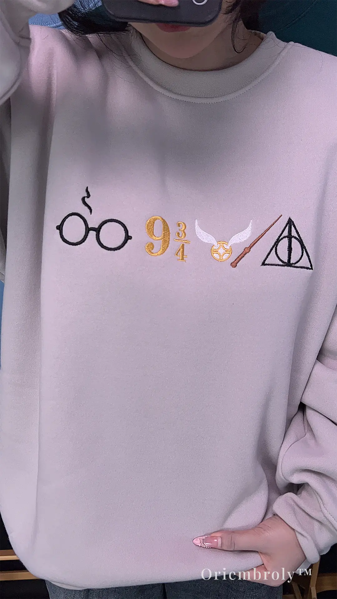 cozy fantasy embroidered sweatshirt worn casually