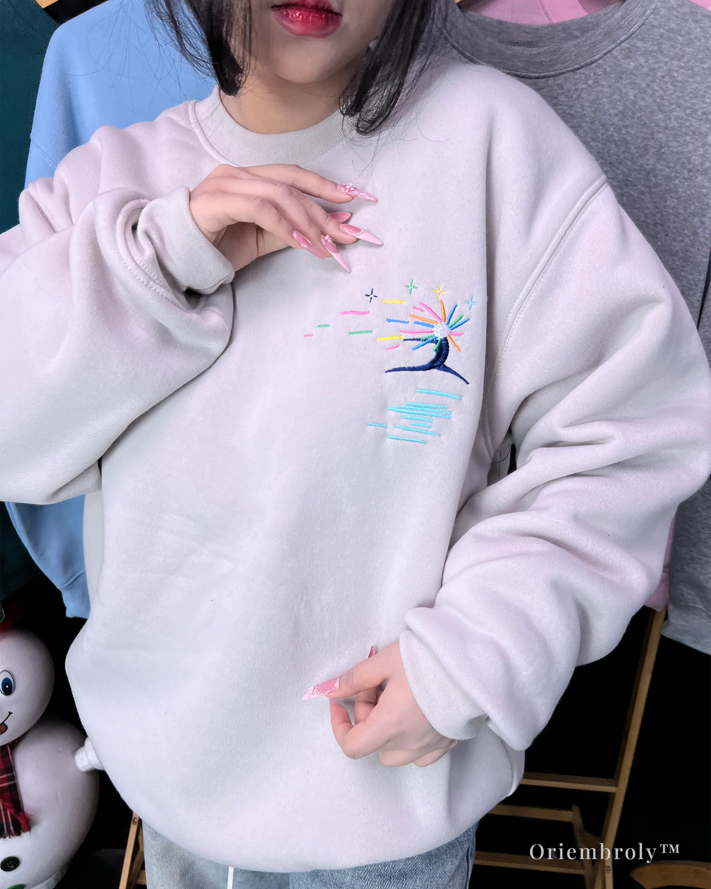 fantasy star spirit embroidered sweatshirt worn casual with model