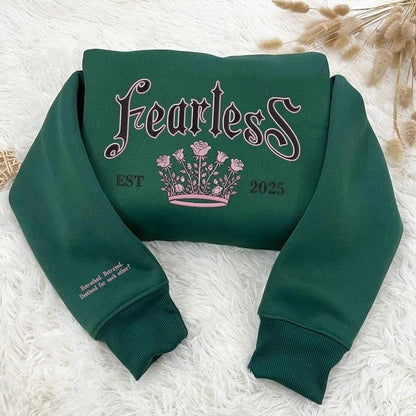 FEARLESS embroidered sweatshirt featuring Lauren Roberts Merch from the Powerless Series, perfect hoodie for fans of the series.