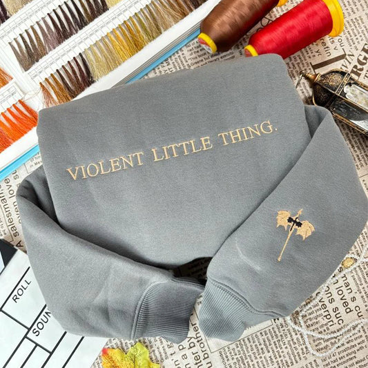 Feminine streetwear embroidered sweatshirt, Violent Little Thing women's hoodie with crewneck, ideal for trendy fashion fans.