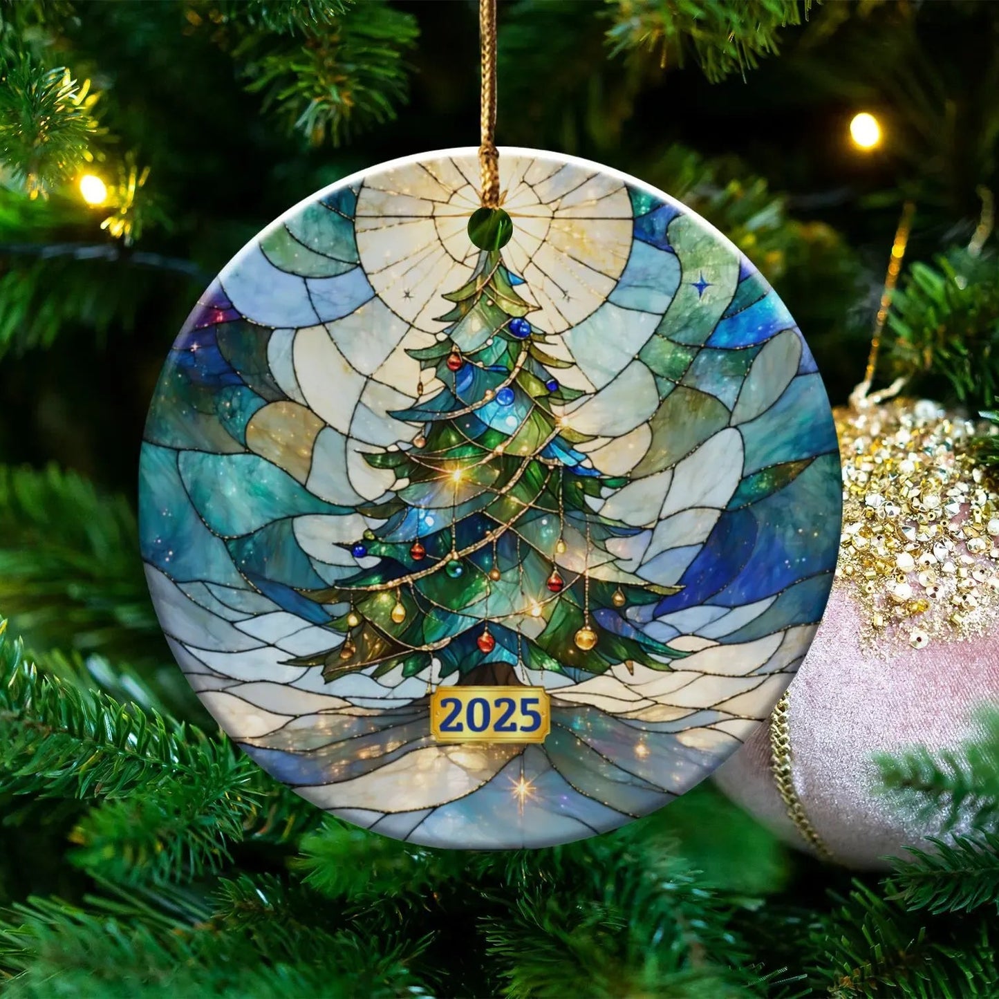 Glossy plastic-coated wood Christmas ornament