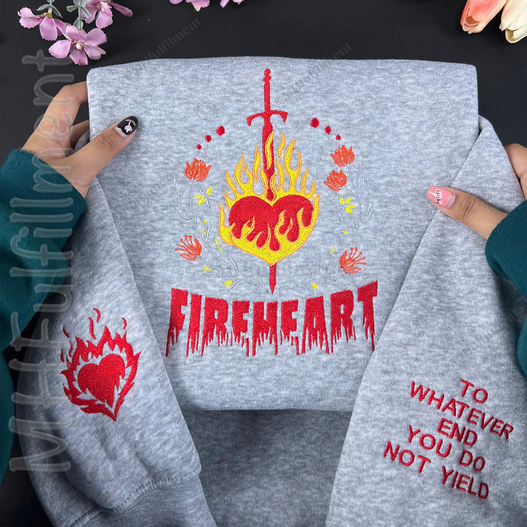 You Do Not Yield embroidery on cozy bookish hoodie