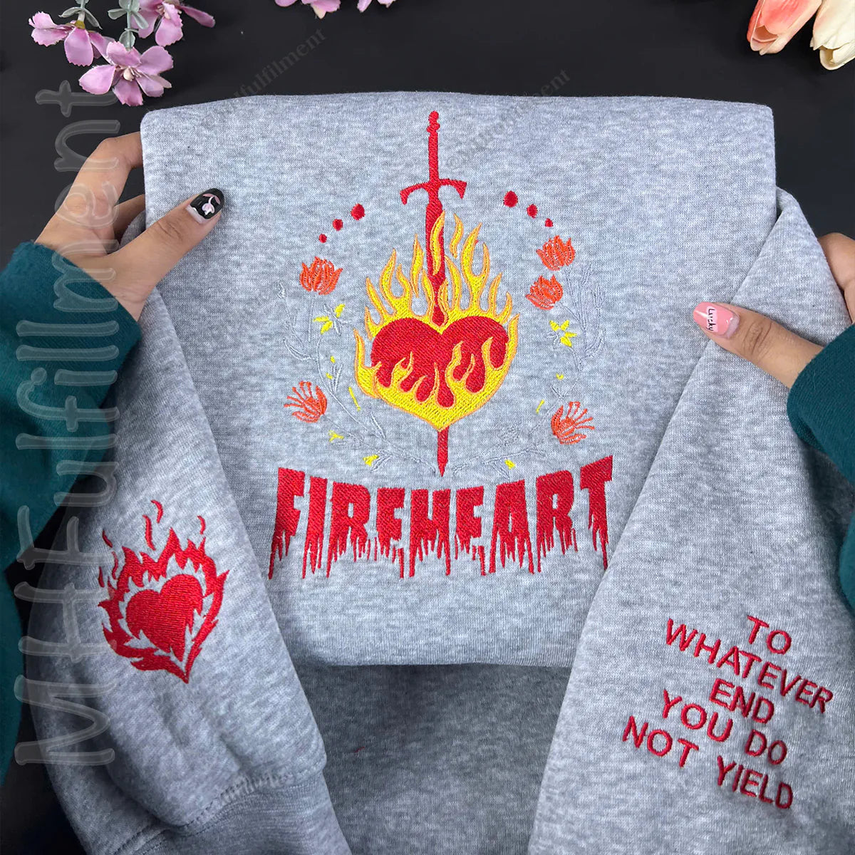 You Do Not Yield embroidery on cozy bookish hoodie