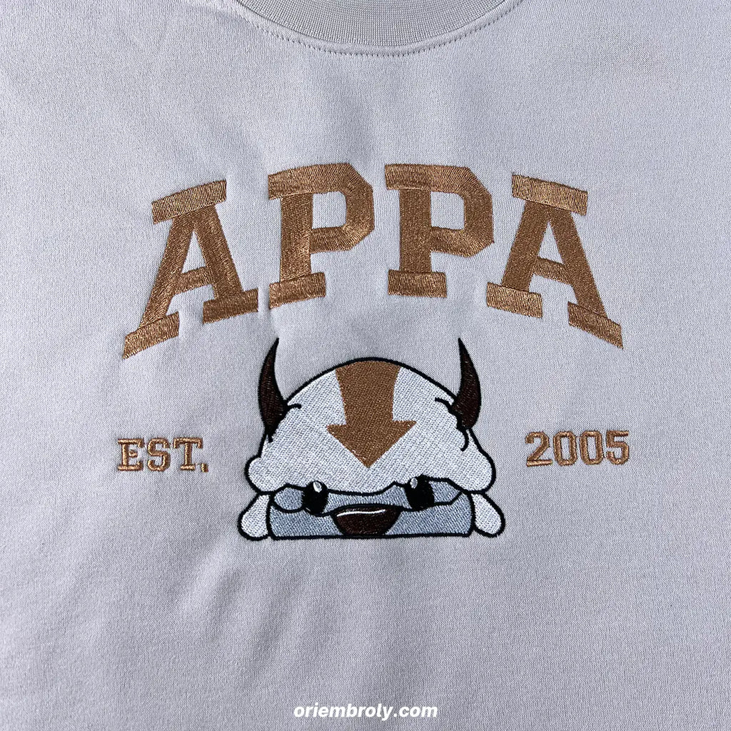 Appa Embroidered Sweatshirt – Avatar The Last Airbender Crewneck, Flying Bison Anime Sweater, Cosplay Gift for Fans
