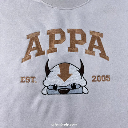 Appa Embroidered Sweatshirt – Avatar The Last Airbender Crewneck, Flying Bison Anime Sweater, Cosplay Gift for Fans
